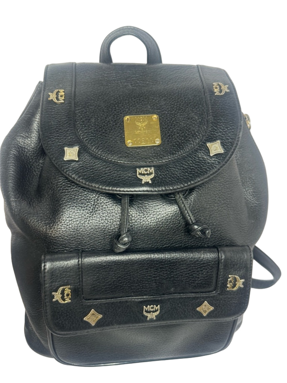 #291 MCM Black Leather Studded Backpack